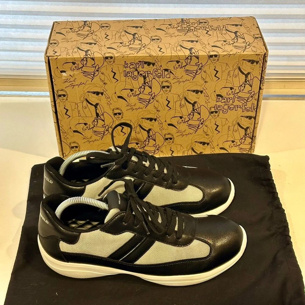 Karl Lagerfeld Men's Black and White Camo Print Sneakers Mens size 10.5 - Picture 1 of 10